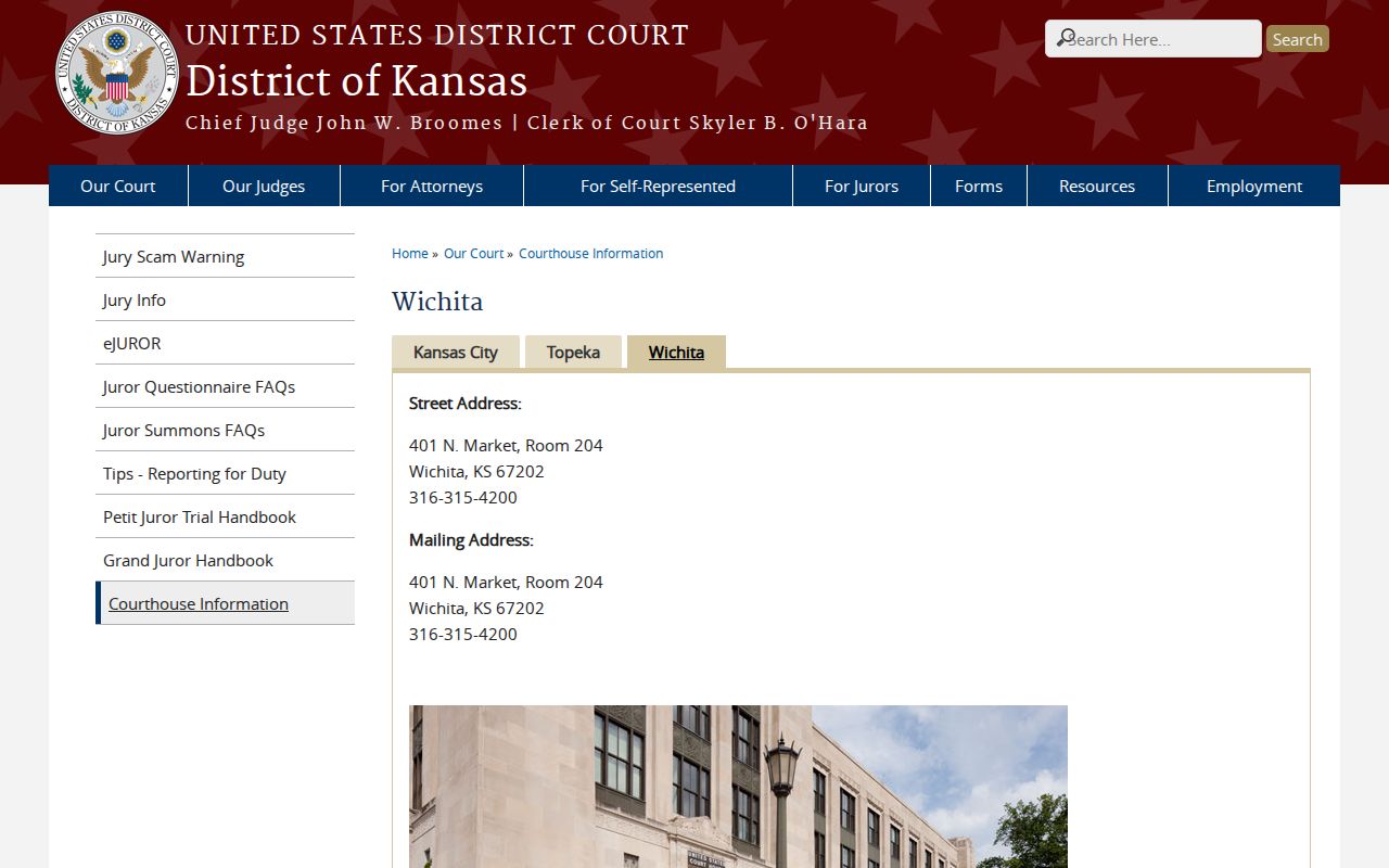 Sedgwick County federal court docket Wichita courthouse