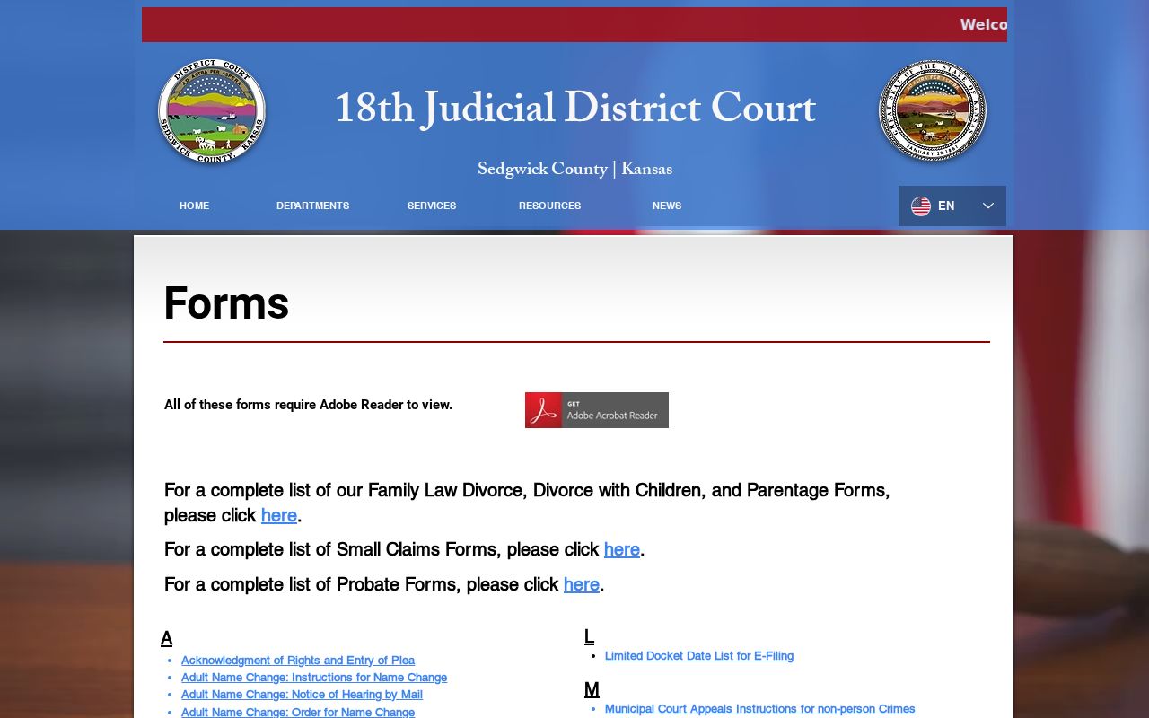 Sedgwick County court docket official forms index