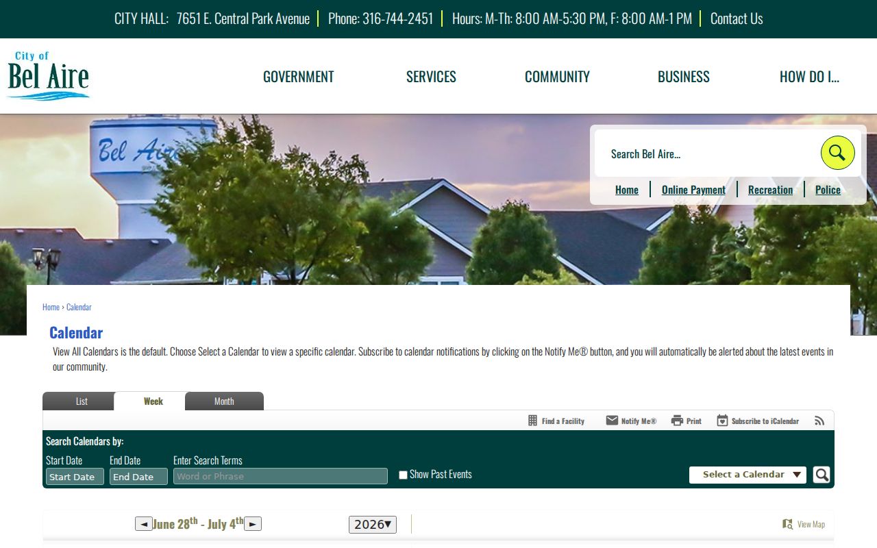 Bel Aire court records city calendar