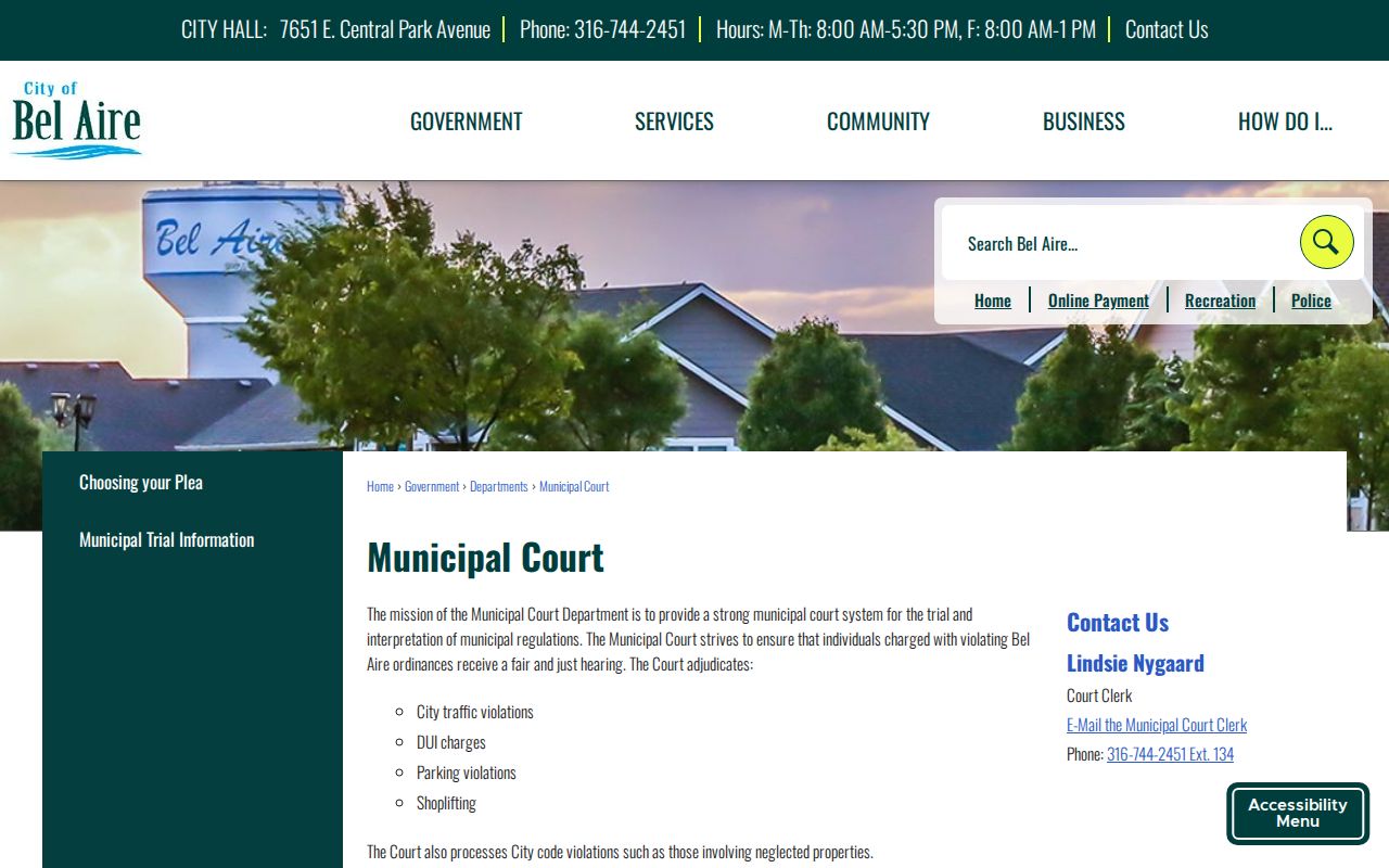 Bel Aire court records municipal court page