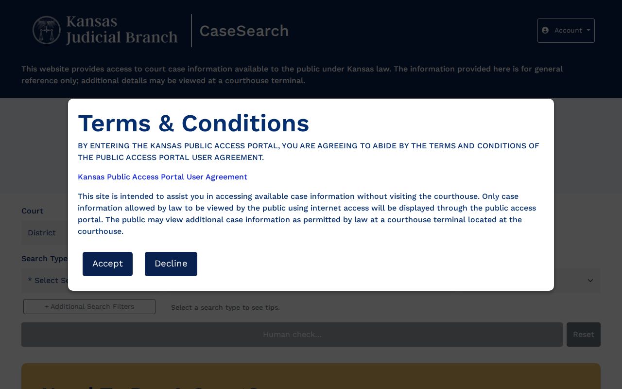 Live Kansas CaseSearch controls for Sedgwick County
