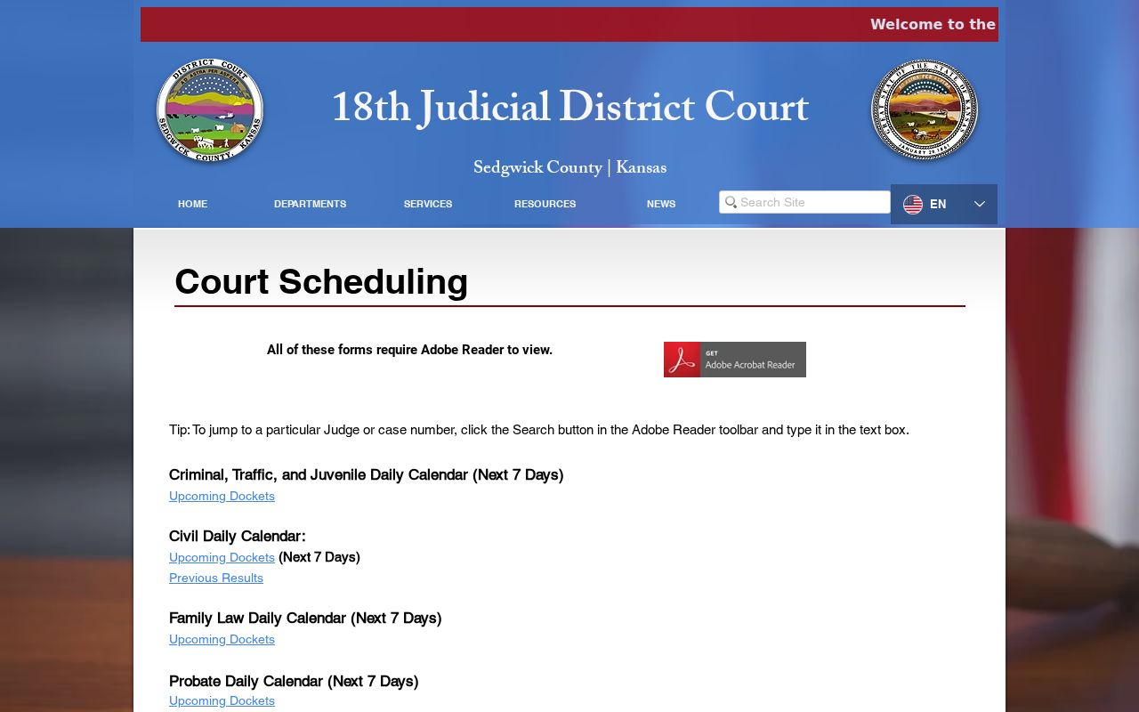 Sedgwick County court calendar index