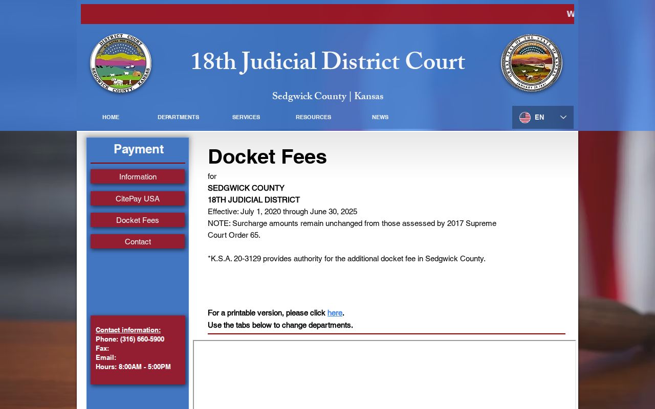 DC18 fee information for Sedgwick County court record copies
