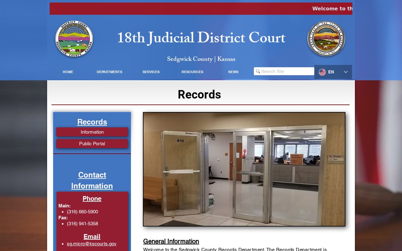 DC18 Records Department information for Sedgwick County court case records