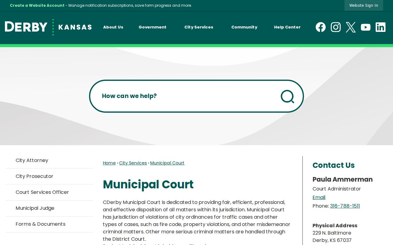 Derby court records on the Derby Municipal Court page