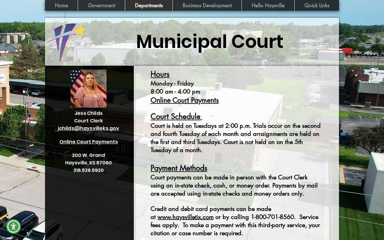 Haysville court records on the municipal court page