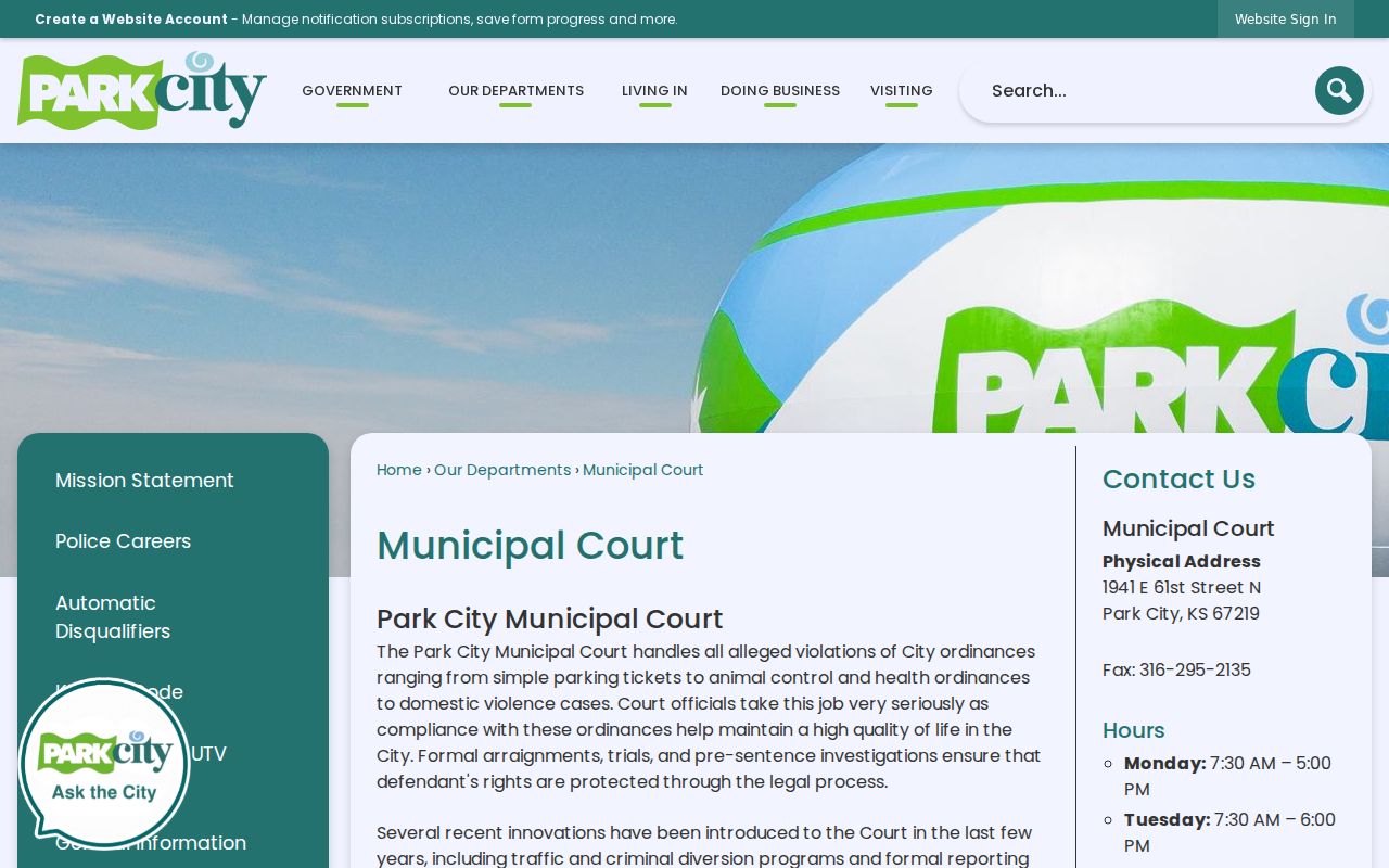 Park City court records municipal court page