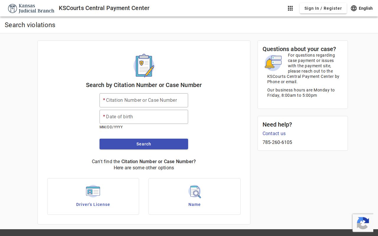 Central Payment Center citation search for Sedgwick County traffic court