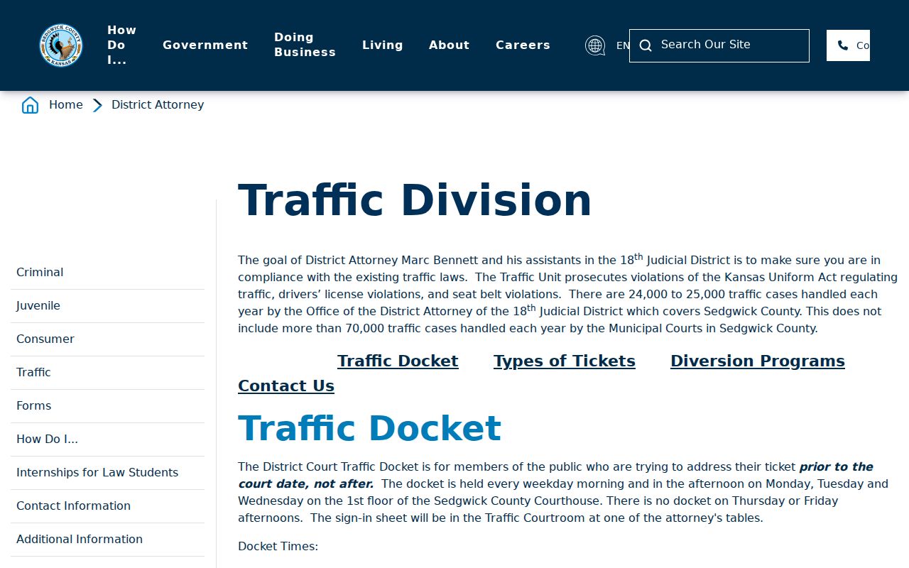 Sedgwick County District Attorney Traffic Division information
