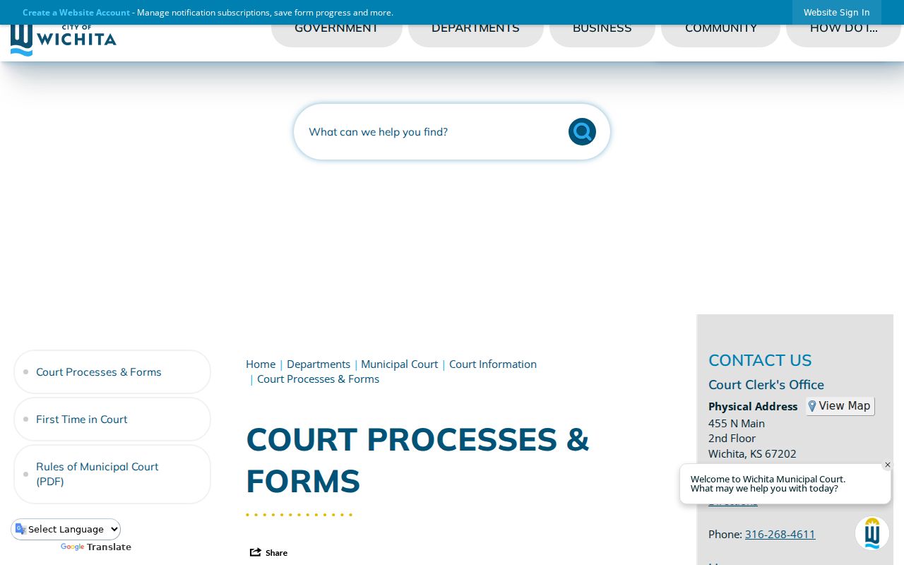 Wichita court records process and forms page