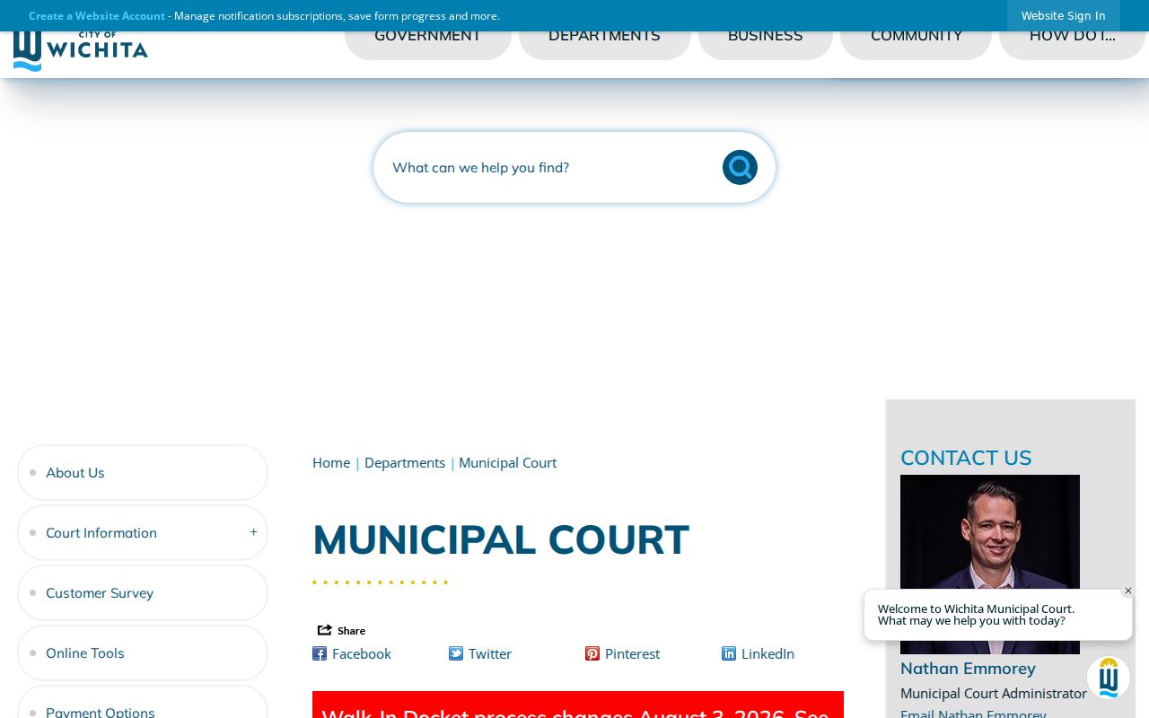 Wichita court records on the Wichita Municipal Court page